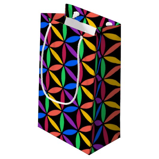 Rainbow-Blume des Lebensmusters Kleine Geschenktüte (Rückseite Schrägansicht)