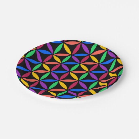 Rainbow-Blume des Lebensmusters Pappteller (Schrägansicht)