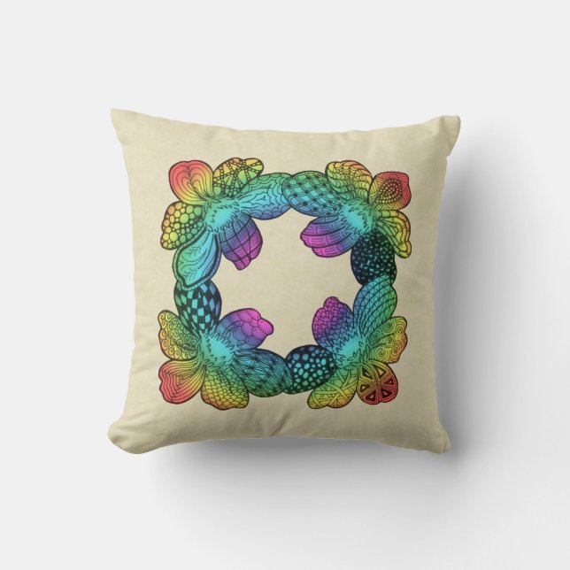 Rainbow Blume Doodle Kissen (Vorderseite)