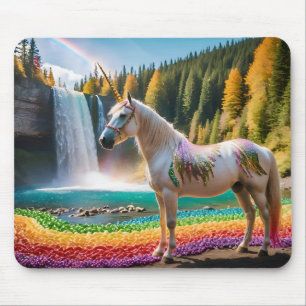 Rainbow Blume Einicorn Grüne Bäume Wasserfall Lake Mousepad