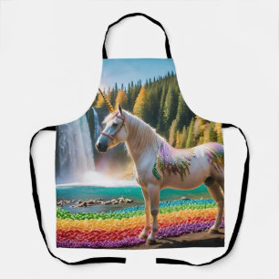 Rainbow Blume Einicorn Grüne Bäume Wasserfall Lake Schürze