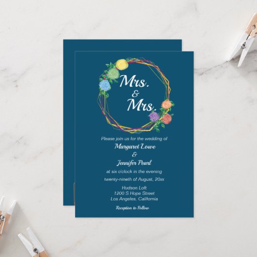Rainbow Blume Frau lesbische Hochzeitserklärung  Einladung (Vorderseite/Rückseite Beispiel)