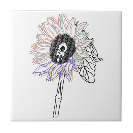 Rainbow Blume Funky Art Fliese (Vorderseite)