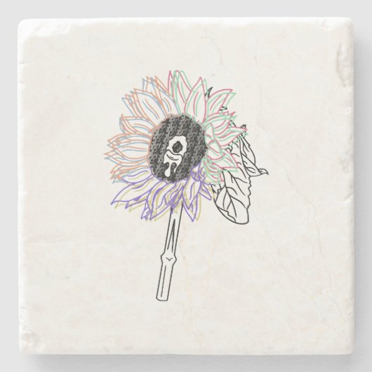 Rainbow Blume Funky Art Steinuntersetzer (Vorderseite)