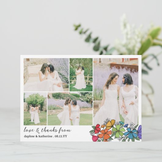 Rainbow Blume Hochzeit Foto Collage Danke (Stehend Vorderseite)