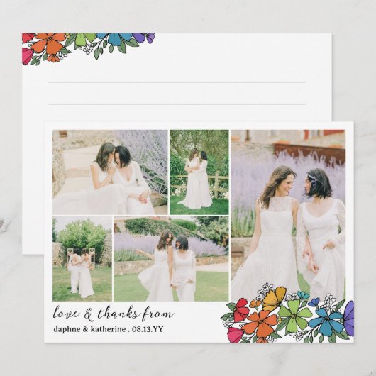Rainbow Blume Hochzeit Foto Collage Danke (Vorne/Hinten)