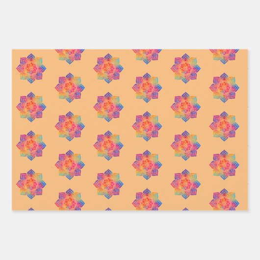 Rainbow Blume Mandala Pattern Trio Geschenkpapier Set (Vorderseite 2)