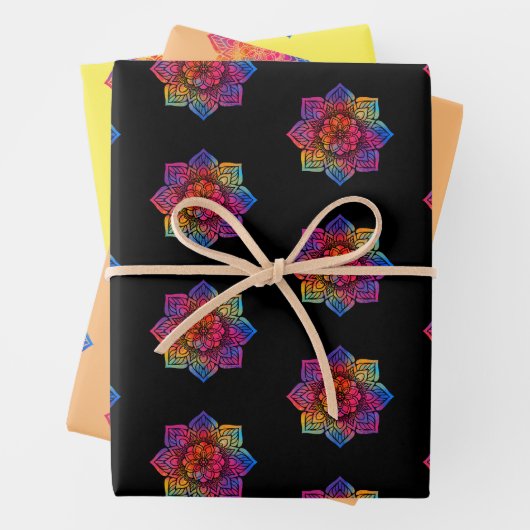 Rainbow Blume Mandala Pattern Trio Geschenkpapier Set (Beispiel)
