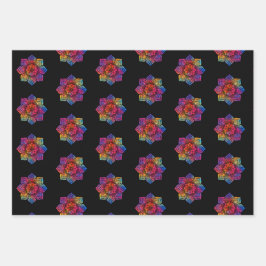 Rainbow Blume Mandala Pattern Trio Geschenkpapier Set