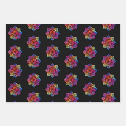 Rainbow Blume Mandala Pattern Trio Geschenkpapier Set (Vorderseite)