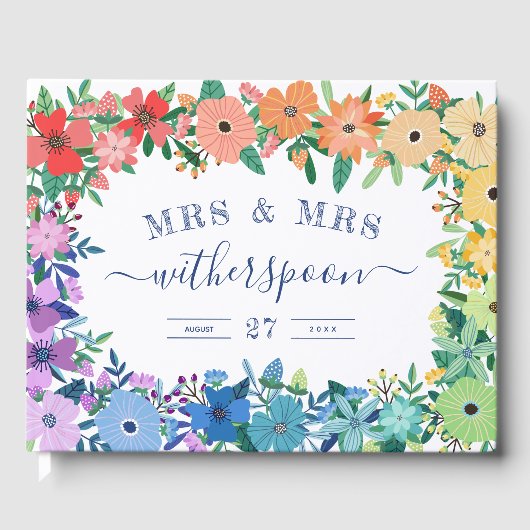 Rainbow Blume Mrs & Mrs. Wedding Guestbook Gästebuch (Vorderseite)
