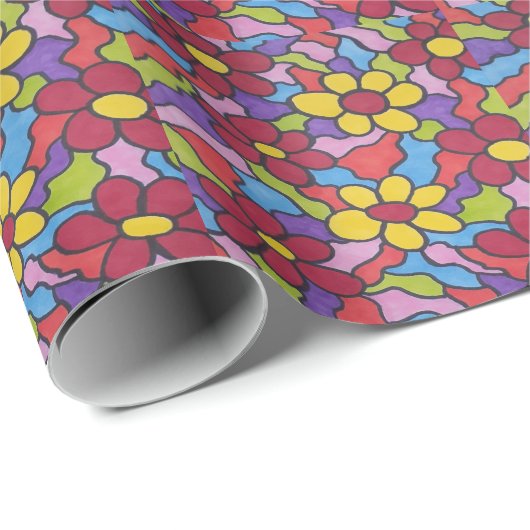 Rainbow-Blume-Muster  Geschenkpapier (Rolleneckpunkt)
