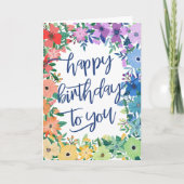 Rainbow Blume Pinselschrift zum Geburtstag Karte (Vorderseite)