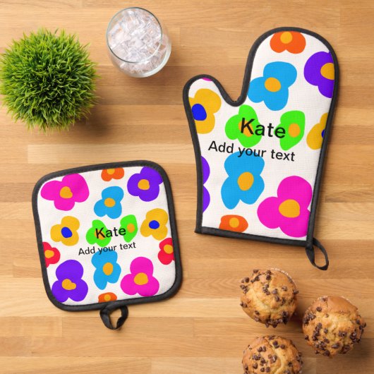 Rainbow Blume Pride Liebe hinzufügen Namenstext lq Ofenhandschuh & Topflappen-Set (Oben Unten)