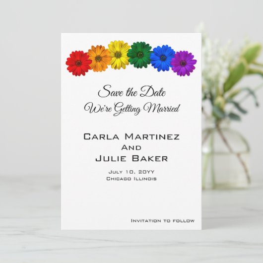 Rainbow-Blume Save the Date-Karte Date (Stehend Vorderseite)