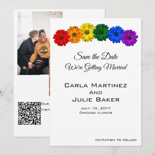 Rainbow-Blume Save the Date-Karte Date (Vorne/Hinten)