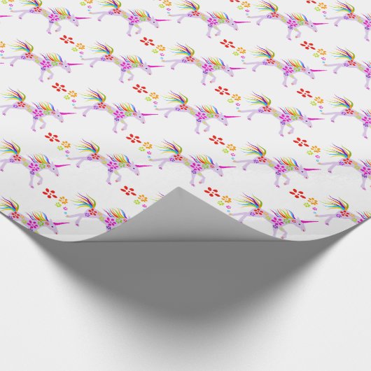 RAINBOW BLUME UNICORN VECTOR PATTERN GESCHENKPAPIER (Ecke)