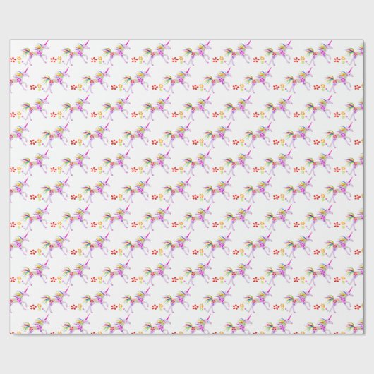 RAINBOW BLUME UNICORN VECTOR PATTERN GESCHENKPAPIER (Flach)