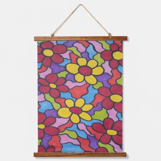 Rainbow-Blume Wandteppich Mit Holzrahmen (Vorderseite)