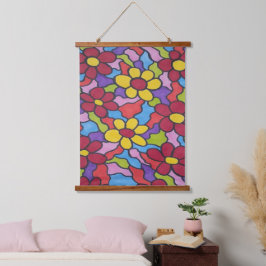Rainbow-Blume Wandteppich Mit Holzrahmen