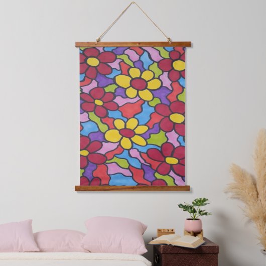 Rainbow-Blume Wandteppich Mit Holzrahmen (Schlafzimmer)