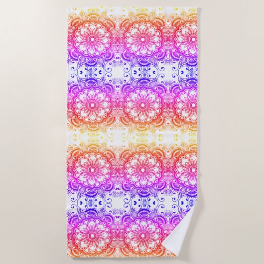 Rainbow Blumen Mandala Pattern 2 Strandtuch (Vorderseite)