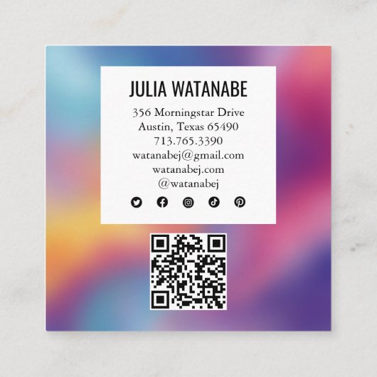 Rainbow Blur Minimalist Modern QRCode Social Media Quadratische Visitenkarte (Rückseite)