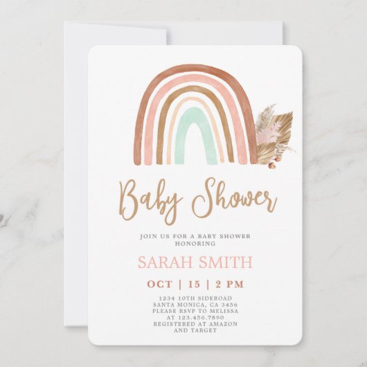 Rainbow Blush pink boho Baby Showgirl Einladung (Vorderseite)