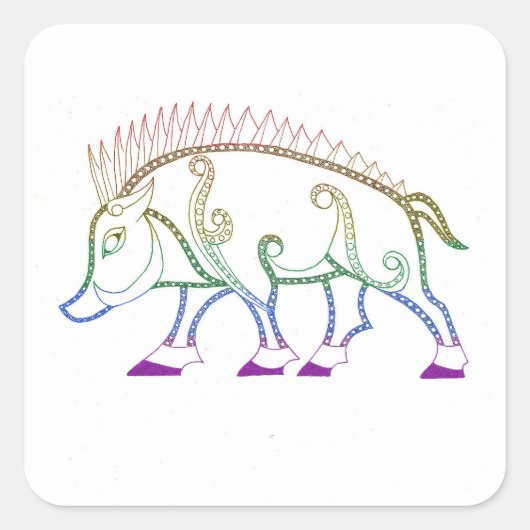 Rainbow Boar Quadratischer Aufkleber (Vorderseite)