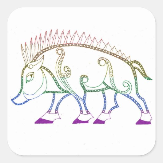 Rainbow Boar Quadratischer Aufkleber (Vorderseite)