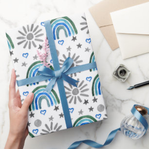 Rainbow Boho 1st Birthday Baby Shower Boy Geschenkpapier