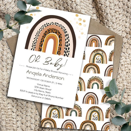 Rainbow Boho Animal Print Baby Dusche Einladung