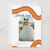 Rainbow Boho Arch Foto Retro Script 70er Wedding Dankeskarte (Vorderseite)