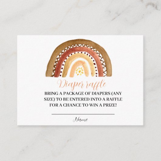 Rainbow Boho Baby Duwer Windelwanne Raffle Begleitkarte (Vorderseite)