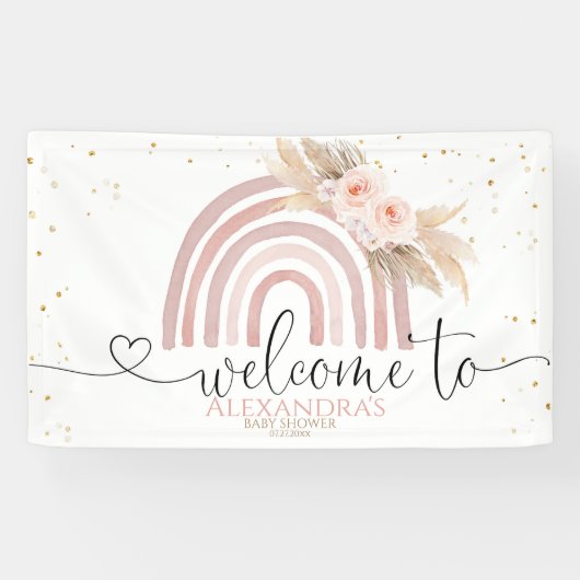 Rainbow Boho Baby Shower Girl Backdrop Banner (Horizontal)