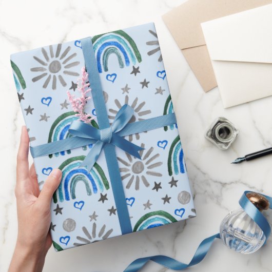 Rainbow Boho Birthday Baby Shower Boy Geschenkpapier (Schenken)