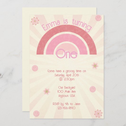 Rainbow Boho Birthday Einladung (Vorne/Hinten)