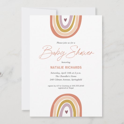 Rainbow Boho Blush Peach Baby Dusche Einladung (Vorderseite)
