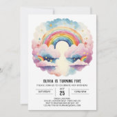 Rainbow Boho Clouds Girl Geburtstag Einladung (Vorderseite)
