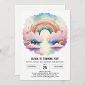 Rainbow Boho Clouds Girl Geburtstag Einladung (Vorne/Hinten)