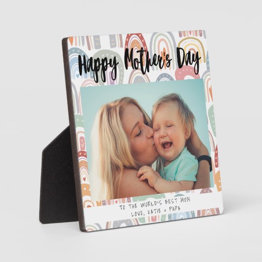 Rainbow Boho Foto Calligraphy Mother's Day Gift Fotoplatte (Vorderseite)