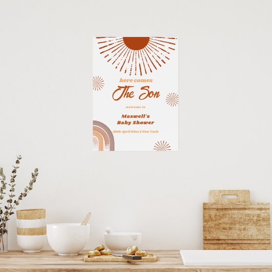 Rainbow Boho Here Comes Baby Shower Welcome Poster (Küche)