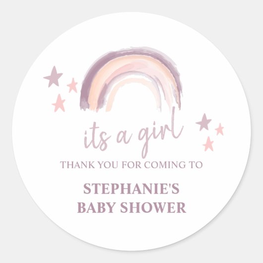 Rainbow Boho It's a Girl Baby Shower Danke Runder Aufkleber (Vorderseite)