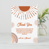 Rainbow Boho kommt hier zur Son Baby Dusche Dankeskarte (Stehend Vorderseite)