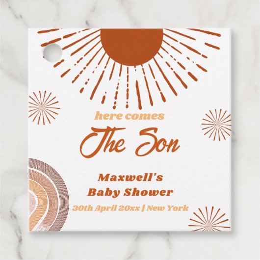 Rainbow Boho kommt hier zur Son Baby Dusche Geschenkanhänger (Vorderseite)