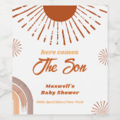 Rainbow Boho kommt hier zur Son Baby Dusche Weinetikett (Einzelnes Label)