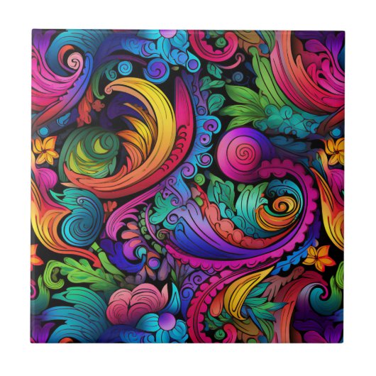 Rainbow Boho Paisley Tile Fliese (Vorderseite)