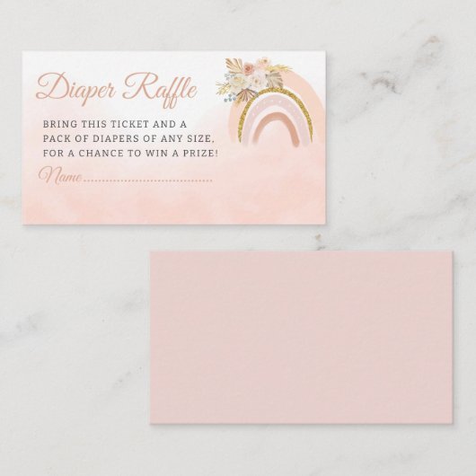 Rainbow Boho Pampas Grass Pink Girl Diaper Raffle Begleitkarte (Vorne/Hinten)