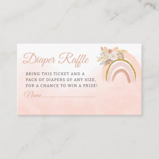 Rainbow Boho Pampas Grass Pink Girl Diaper Raffle Begleitkarte (Vorderseite)
