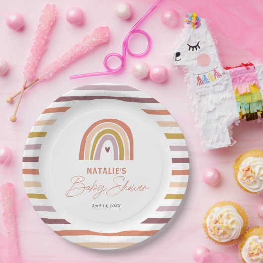 Rainbow Boho Peach Lila Baby Dusche Pappteller (Party)